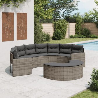 2-delige Loungeset halfrond poly rattan grijs 1