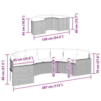 2-delige Loungeset halfrond poly rattan grijs 8