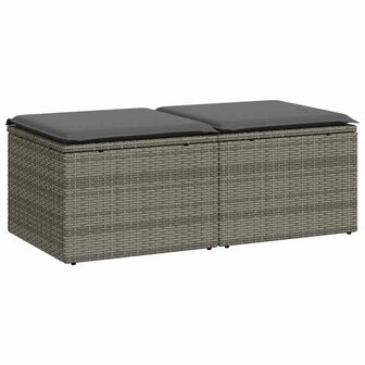 2-delige Loungeset met kussens poly rattan acacia grijs 2