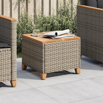 Tuintafel 45x45x37 cm poly rattan en acaciahout grijs 1