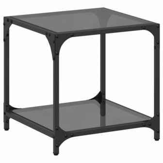 Salontafel met zwart glazen blad 40x40x40 cm staal 2
