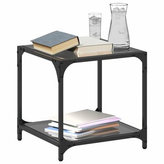 Salontafel met zwart glazen blad 40x40x40 cm staal 3
