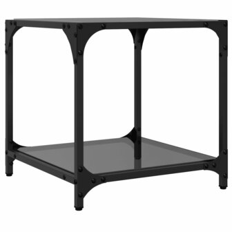 Salontafel met zwart glazen blad 40x40x40 cm staal 6