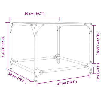 Salontafel met transparant glazen blad 50x50x40 cm staal 9
