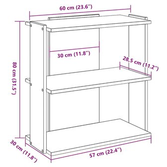 Boekenkast 3-laags 60x30x80 cm bewerkt hout betongrijs 9