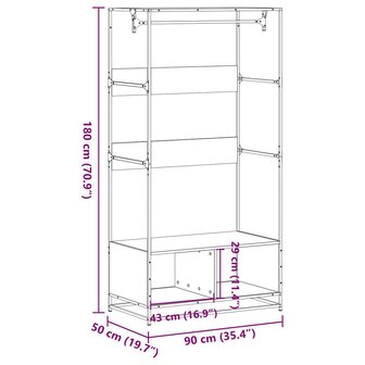Kledingkast 90x50x180 cm bewerkt hout sonoma eikenkleurig 9