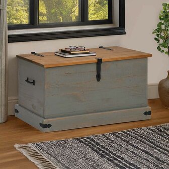 Opbergkist HALDEN grijs 91x48x47 cm massief grenenhout 1