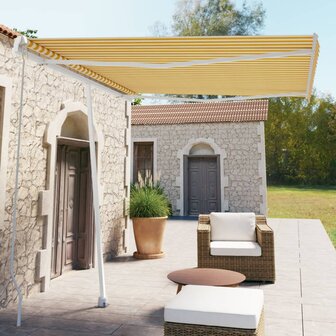 Luifel vrijstaand handmatig uittrekbaar 300x250 cm geel en wit 1