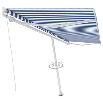 Luifel vrijstaand handmatig uittrekbaar 500x300 cm blauw en wit 3