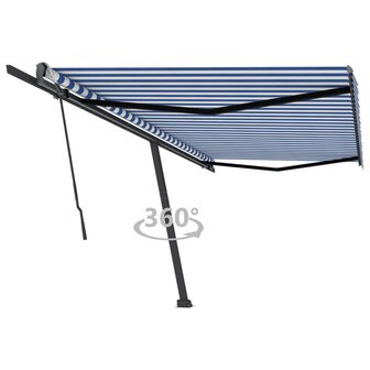 Luifel vrijstaand handmatig uittrekbaar 500x300 cm blauw en wit 1
