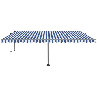 Luifel vrijstaand handmatig uittrekbaar 500x300 cm blauw en wit 4