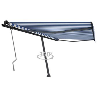 Luifel vrijstaand handmatig uittrekbaar 400x350 cm blauw en wit 1