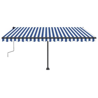 Luifel vrijstaand handmatig uittrekbaar 400x350 cm blauw en wit 3
