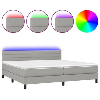 Boxspring met matras en LED stof lichtgrijs 200x200 cm 2