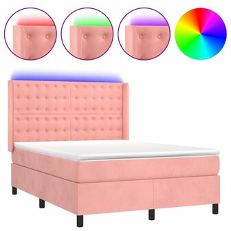Boxspring met matras en LED fluweel roze 140x200 cm 2
