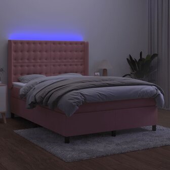 Boxspring met matras en LED fluweel roze 140x200 cm 3