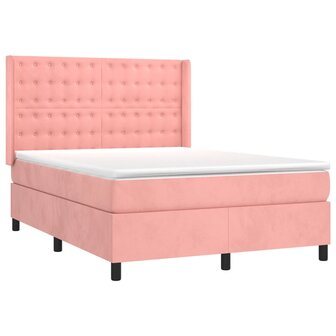Boxspring met matras en LED fluweel roze 140x200 cm 4
