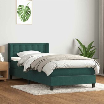 Boxspring met matras fluweel donkergroen 80x220 cm 1