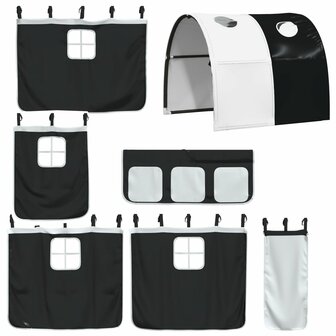 Stapelbed met gordijnen 90x190 cm grenenhout wit en zwart 9