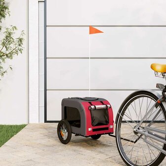 Hondenfietstrailer oxford stof en ijzer rood en grijs 1