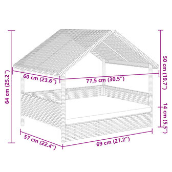 Hondenhok met kussen poly rattan 8