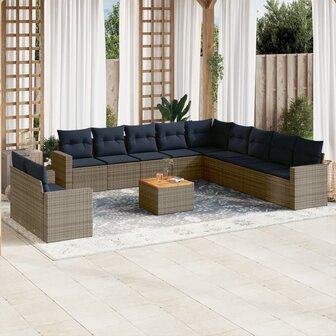 12-delige Loungeset met kussens poly rattan grijs 1