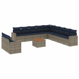 12-delige Loungeset met kussens poly rattan grijs 2