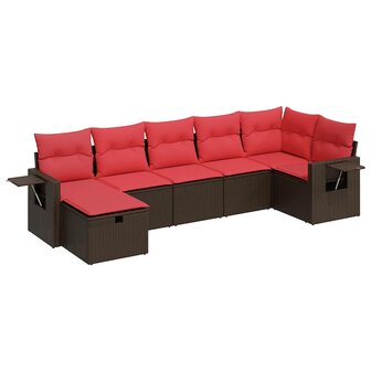 7-delige Loungeset met kussens poly rattan bruin 2