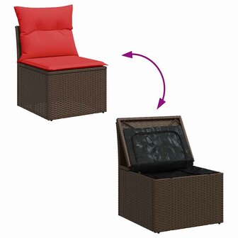 7-delige Loungeset met kussens poly rattan bruin 8