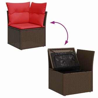 7-delige Loungeset met kussens poly rattan bruin 9
