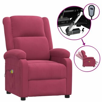 Massagestoel elektrisch fluweel wijnrood 2