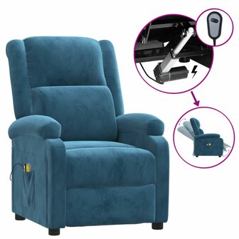 Massagestoel elektrisch verstelbaar fluweel blauw 2