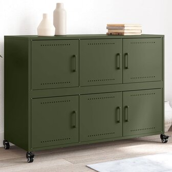 Dressoir 100,5x39x72 cm staal olijfgroen 1
