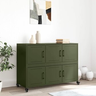 Dressoir 100,5x39x72 cm staal olijfgroen 3