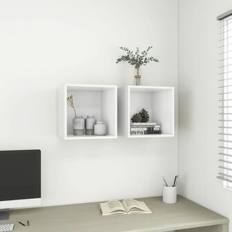Wandkasten 2 st 37x37x37 cm bewerkt hout wit 1