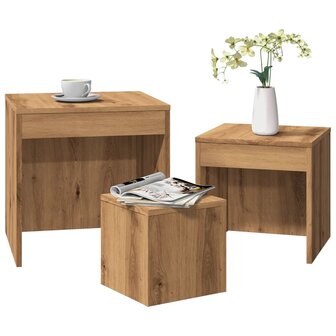 3-delige Tafeltjesset bewerkt hout artisanaal eikenkleur 1