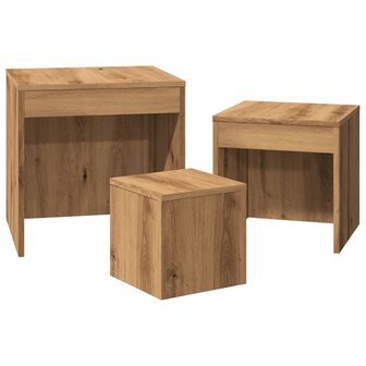 3-delige Tafeltjesset bewerkt hout artisanaal eikenkleur 5