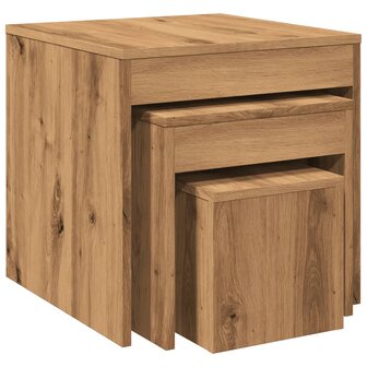 3-delige Tafeltjesset bewerkt hout artisanaal eikenkleur 7