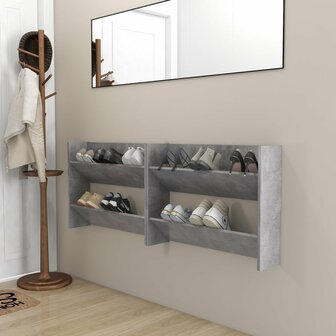 Wandschoenenkasten 2 st 80x18x60 cm spaanplaat betongrijs 1
