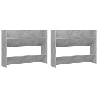 Wandschoenenkasten 2 st 80x18x60 cm spaanplaat betongrijs 2
