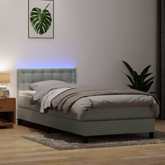 Boxspring met matras fluweel lichtgrijs 90x220 cm 1