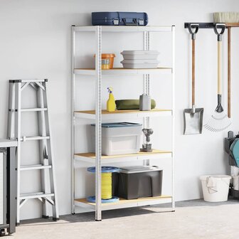 Opbergrek 5-laags staal en bewerkt hout zilverkleurig 3