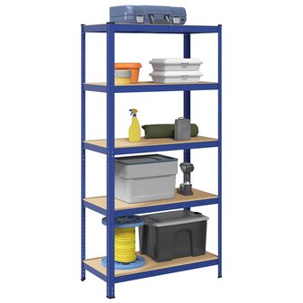 Opbergrek 5-laags staal &amp; bewerkt hout blauw 1