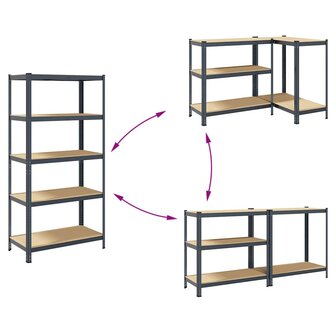 Opbergrek 5-laags staal &amp; bewerkt hout antracietkleurig 7