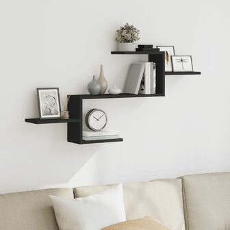 Wandschap 104x15x49 cm bewerkt hout zwart 1