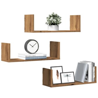 Wandschappen 3 st 58x18x18 cm bewerkt hout artisanaal eiken 1