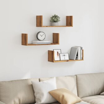 Wandschappen 3 st 58x18x18 cm bewerkt hout artisanaal eiken 3