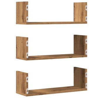 Wandschappen 3 st 58x18x18 cm bewerkt hout artisanaal eiken 6