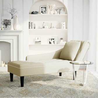 Chaise longue met kussen&amp;rechterarmleuning fluweel cr&egrave;mekleurig 2