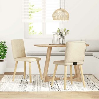 Eetkamerstoelen 2 st stof cr&egrave;mekleurig 2